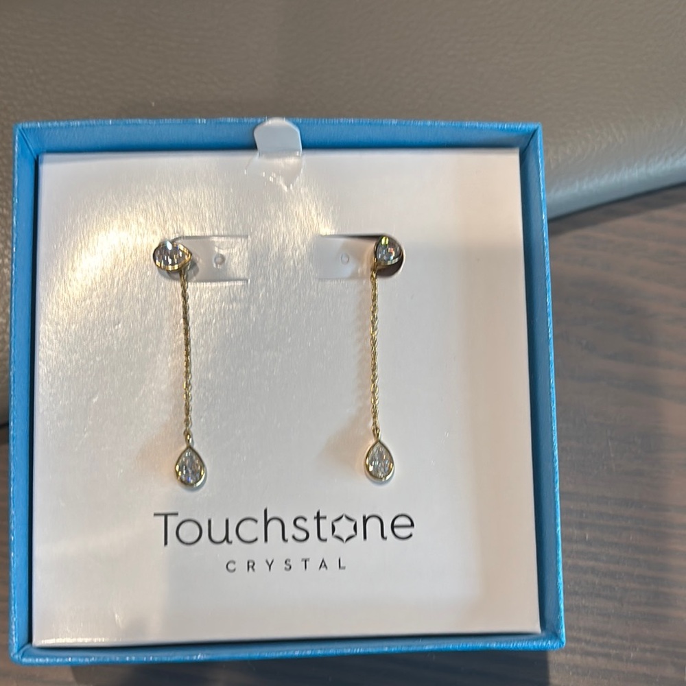 Touchstone Crystal Gold and Silver Drop me a line Earrings
